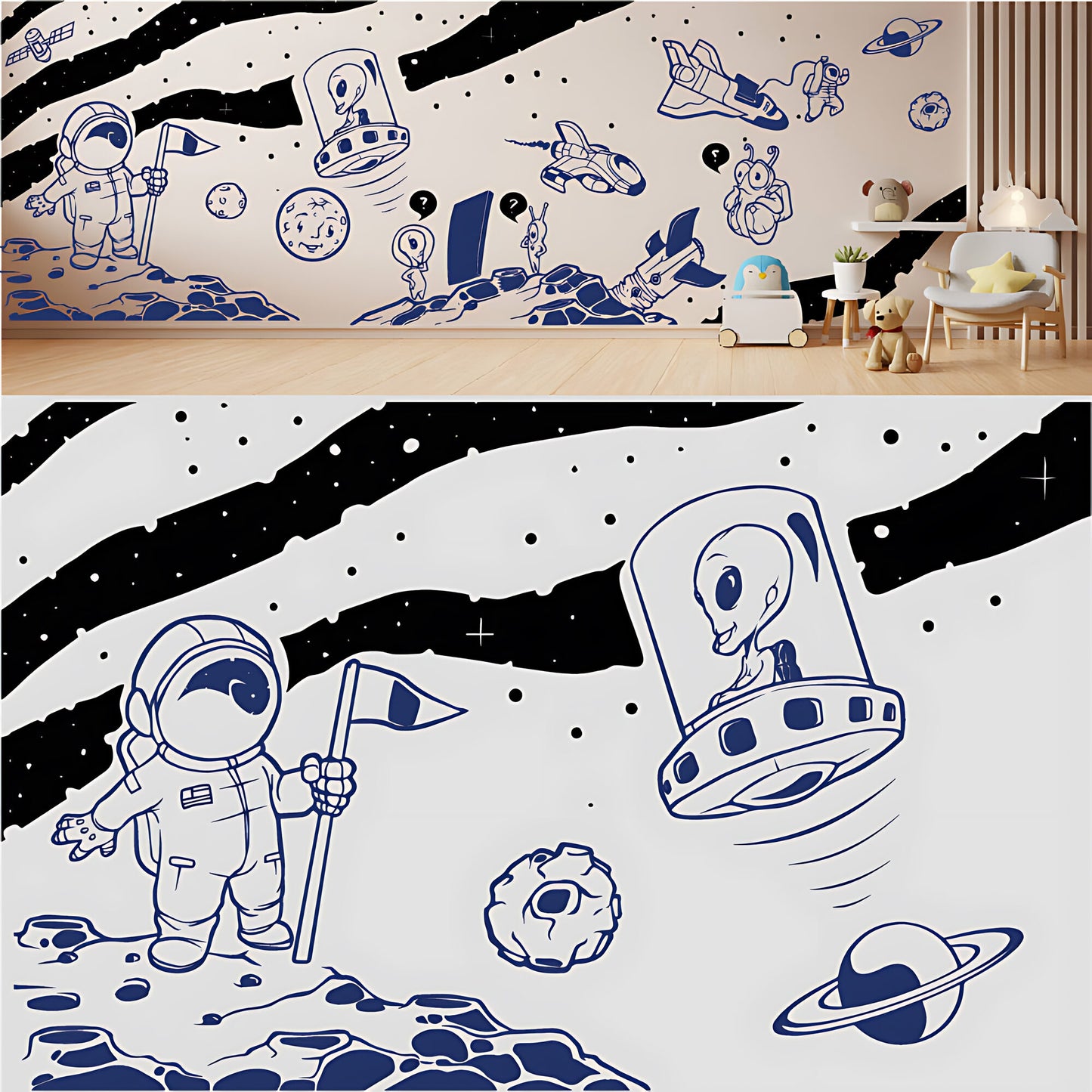 In Outer Space Complete Wall Mural – Kids Bedroom Vinyl Sticker Set