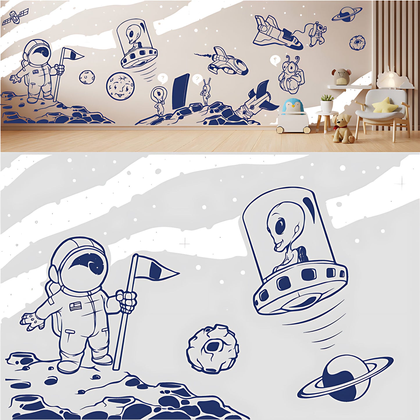 In Outer Space Complete Wall Mural – Kids Bedroom Vinyl Sticker Set