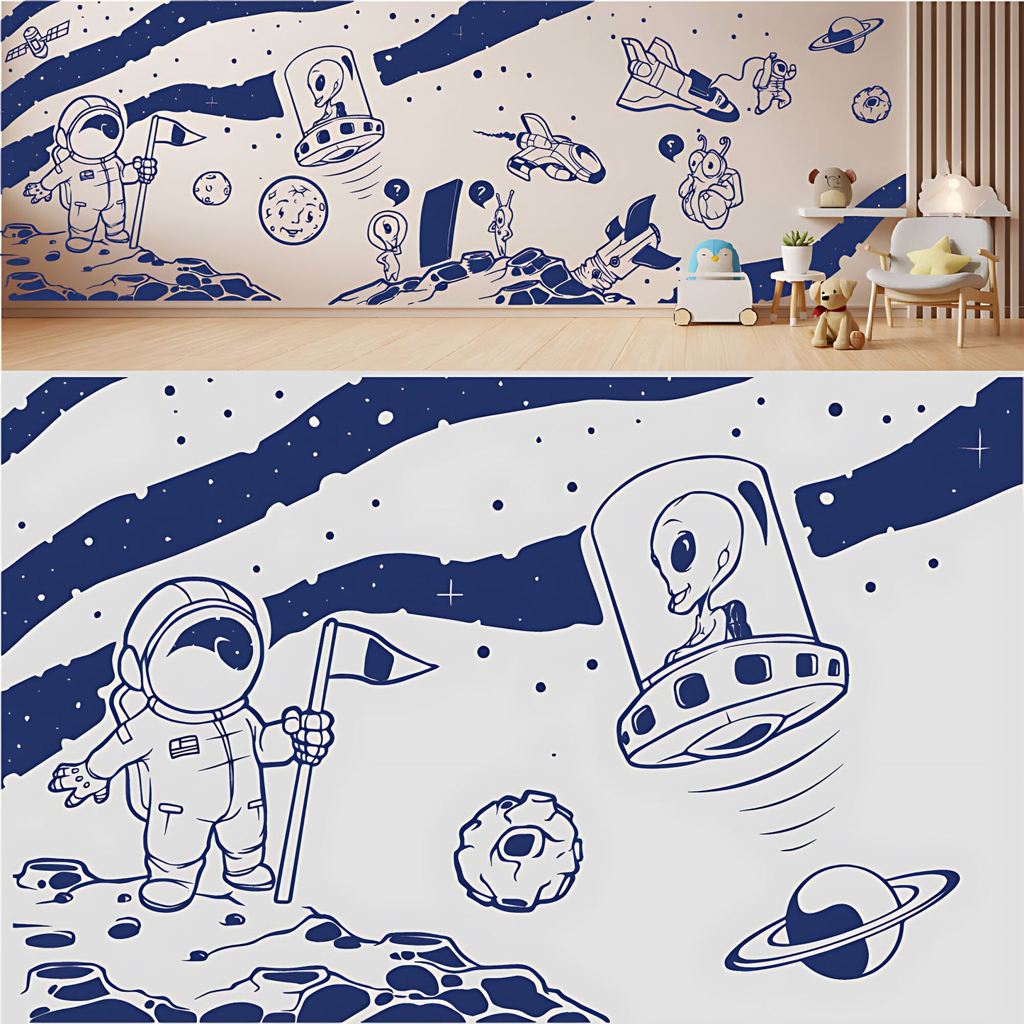 In Outer Space Complete Wall Mural – Kids Bedroom Vinyl Sticker Set