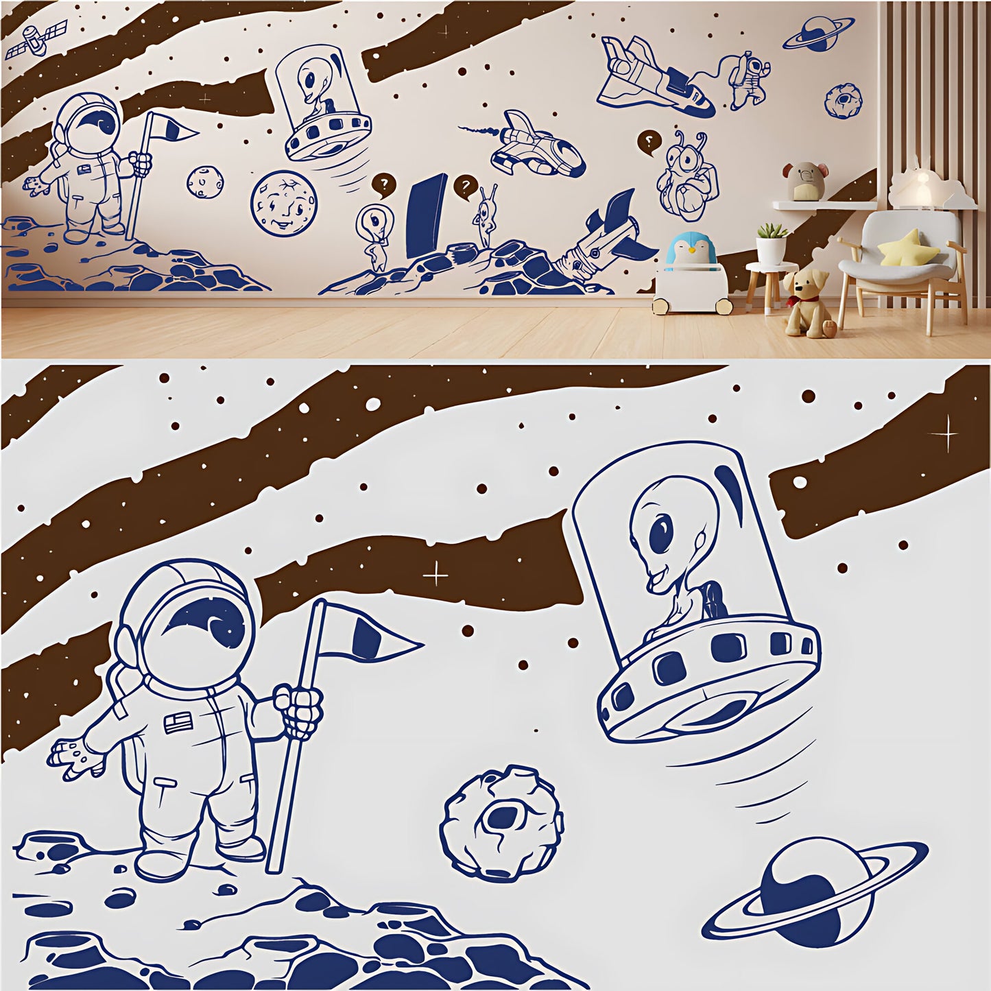 In Outer Space Complete Wall Mural – Kids Bedroom Vinyl Sticker Set