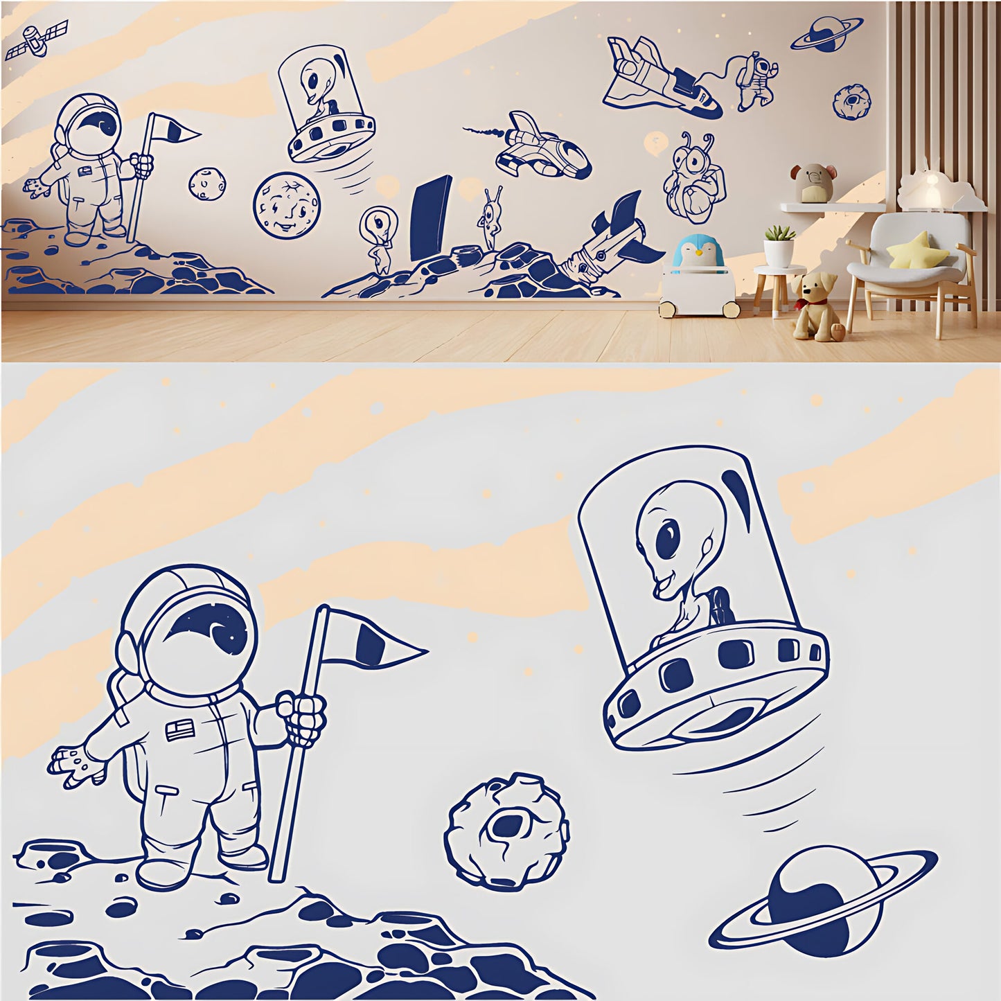 In Outer Space Complete Wall Mural – Kids Bedroom Vinyl Sticker Set