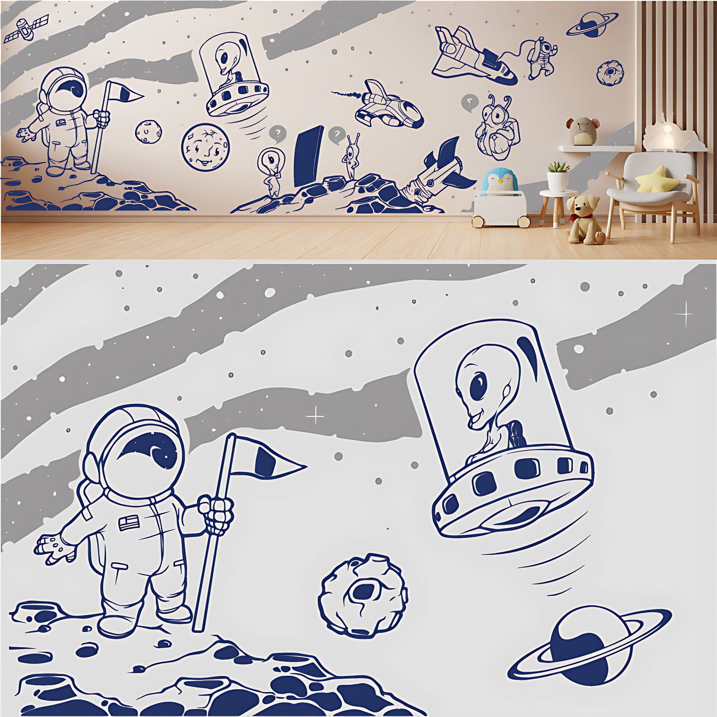 In Outer Space Complete Wall Mural – Kids Bedroom Vinyl Sticker Set