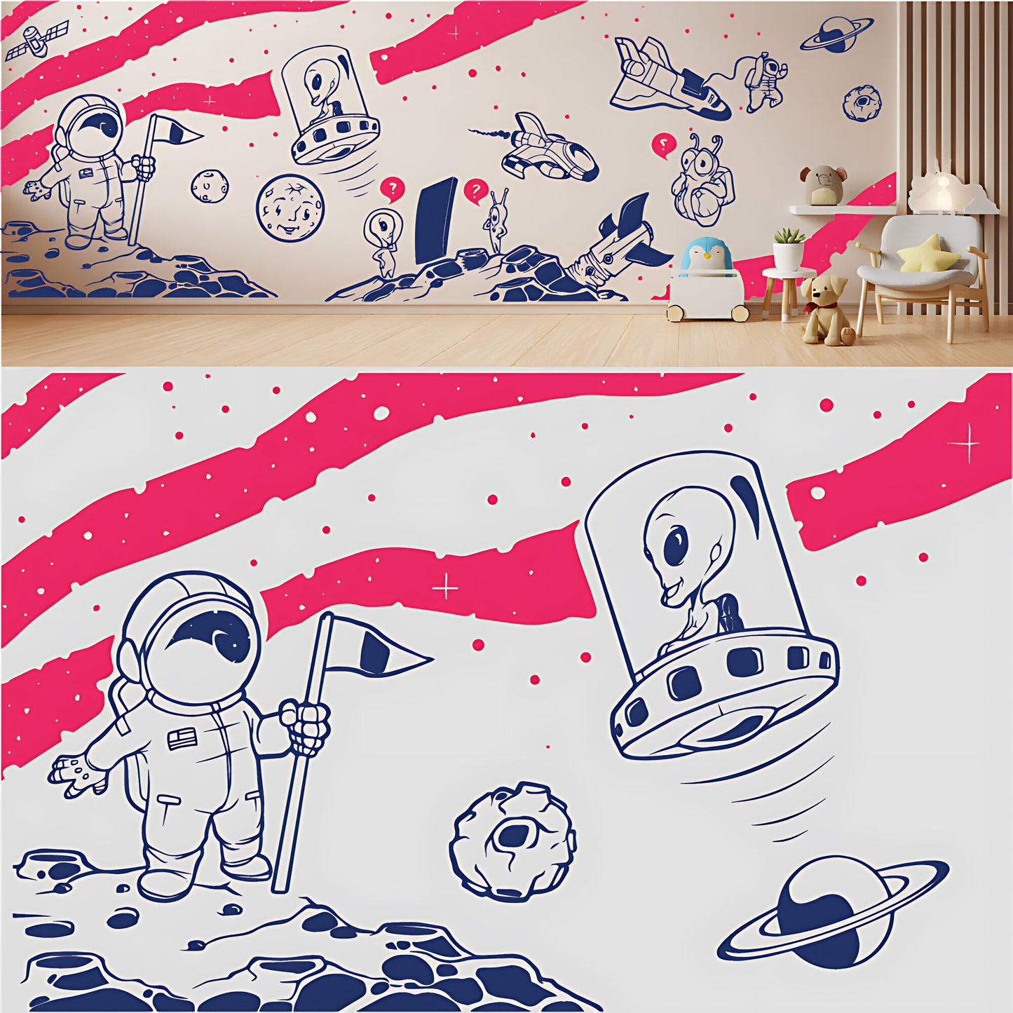 In Outer Space Complete Wall Mural – Kids Bedroom Vinyl Sticker Set