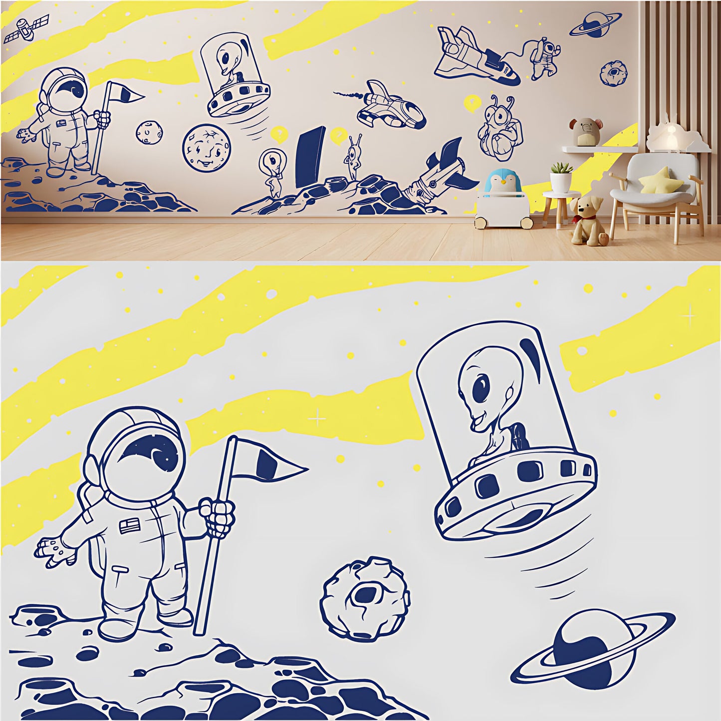 In Outer Space Complete Wall Mural – Kids Bedroom Vinyl Sticker Set