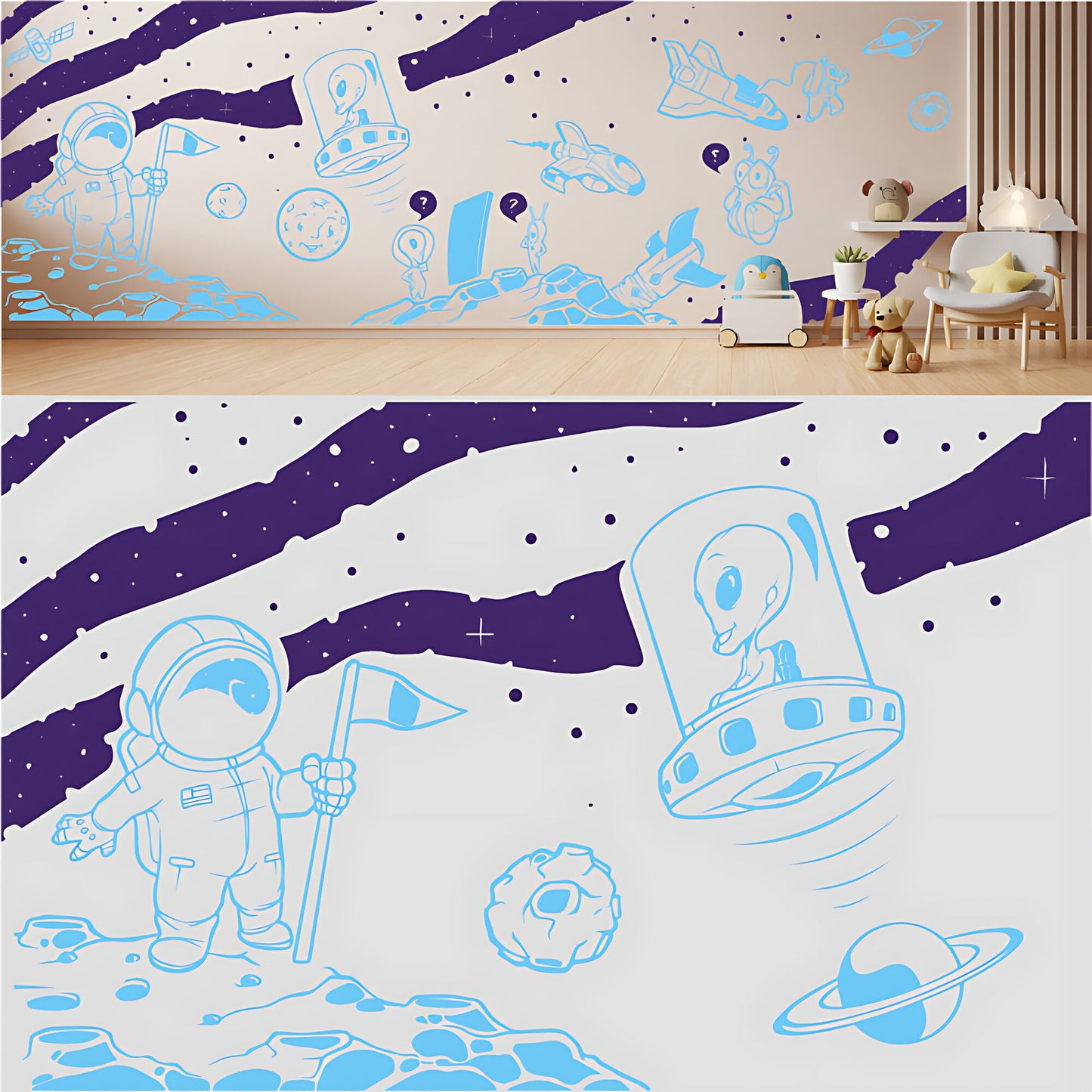 In Outer Space Complete Wall Mural – Kids Bedroom Vinyl Sticker Set