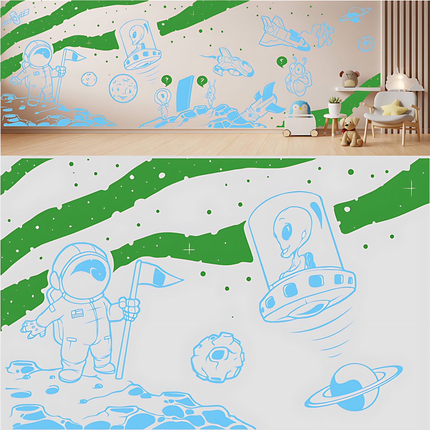 In Outer Space Complete Wall Mural – Kids Bedroom Vinyl Sticker Set