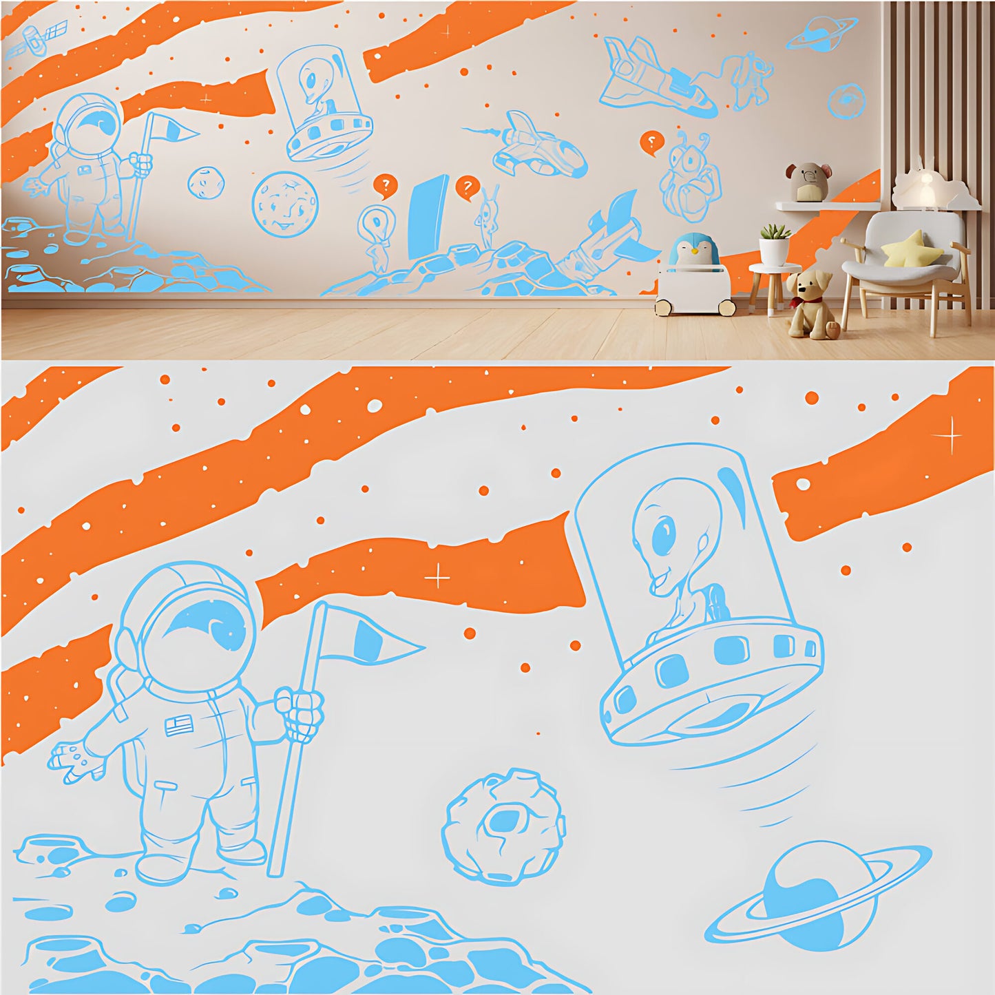 In Outer Space Complete Wall Mural – Kids Bedroom Vinyl Sticker Set