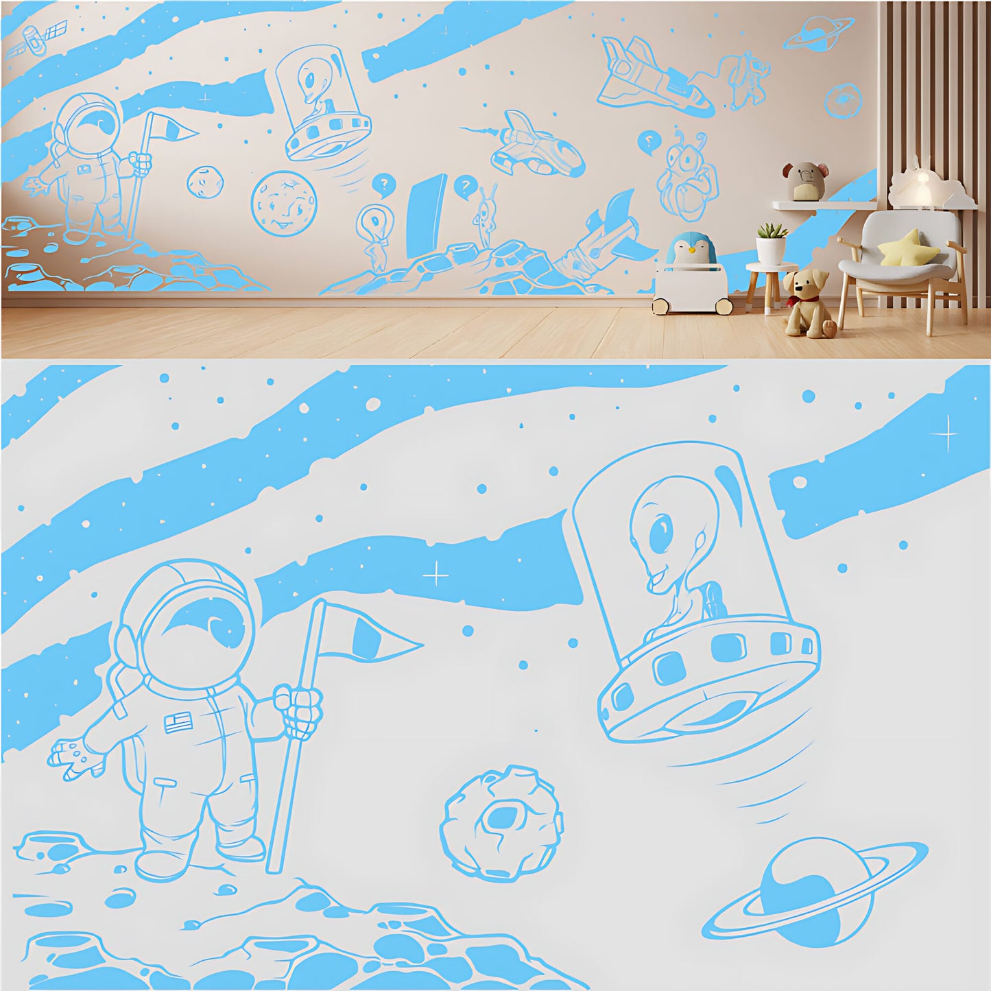 In Outer Space Complete Wall Mural – Kids Bedroom Vinyl Sticker Set