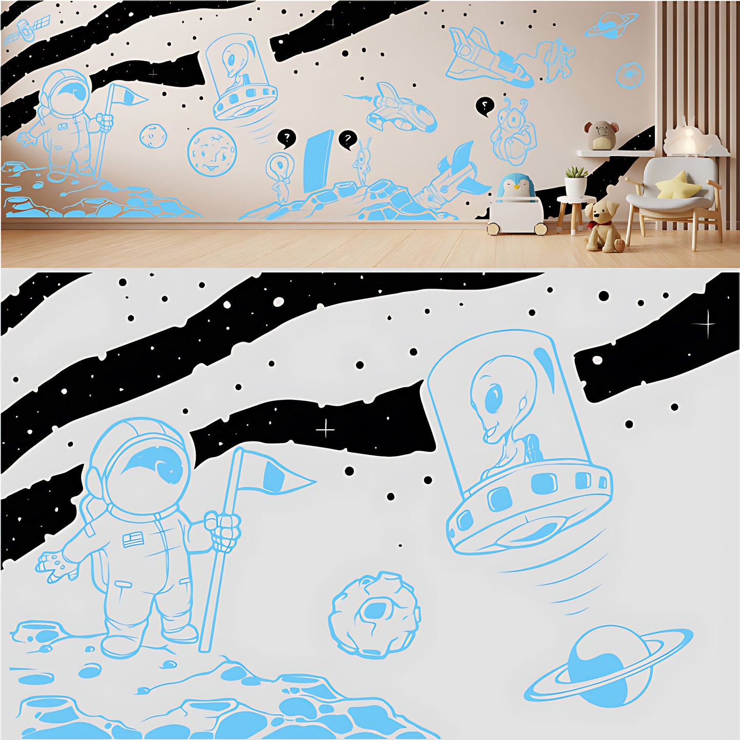 In Outer Space Complete Wall Mural – Kids Bedroom Vinyl Sticker Set