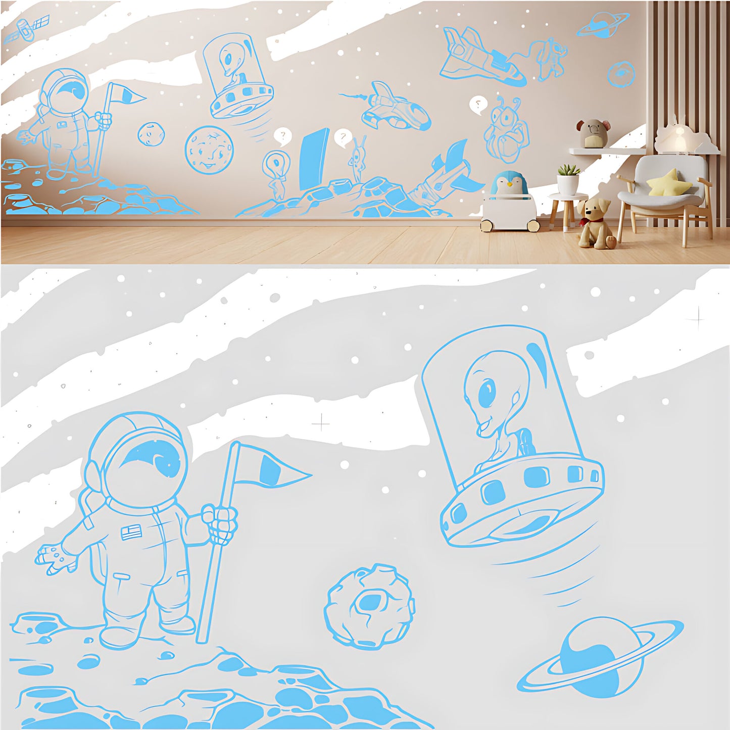 In Outer Space Complete Wall Mural – Kids Bedroom Vinyl Sticker Set