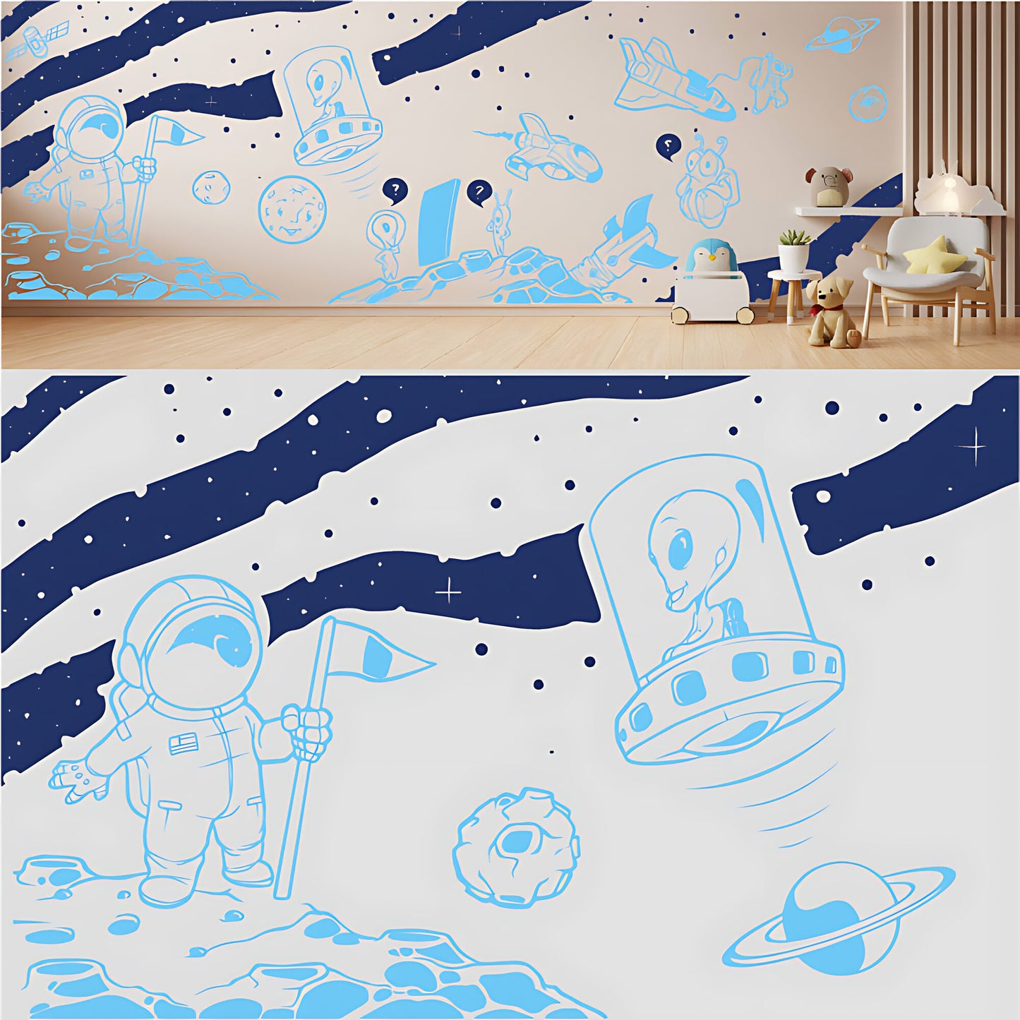 In Outer Space Complete Wall Mural – Kids Bedroom Vinyl Sticker Set