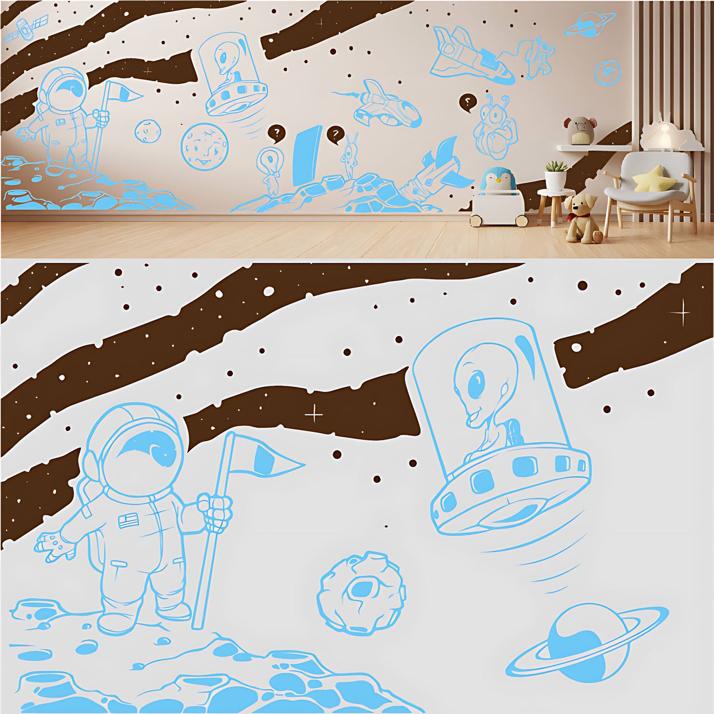 In Outer Space Complete Wall Mural – Kids Bedroom Vinyl Sticker Set