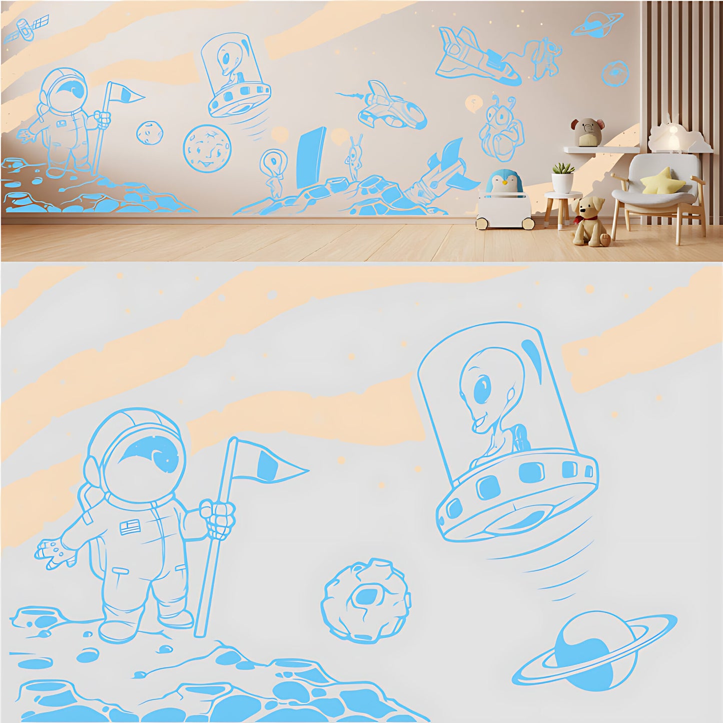 In Outer Space Complete Wall Mural – Kids Bedroom Vinyl Sticker Set