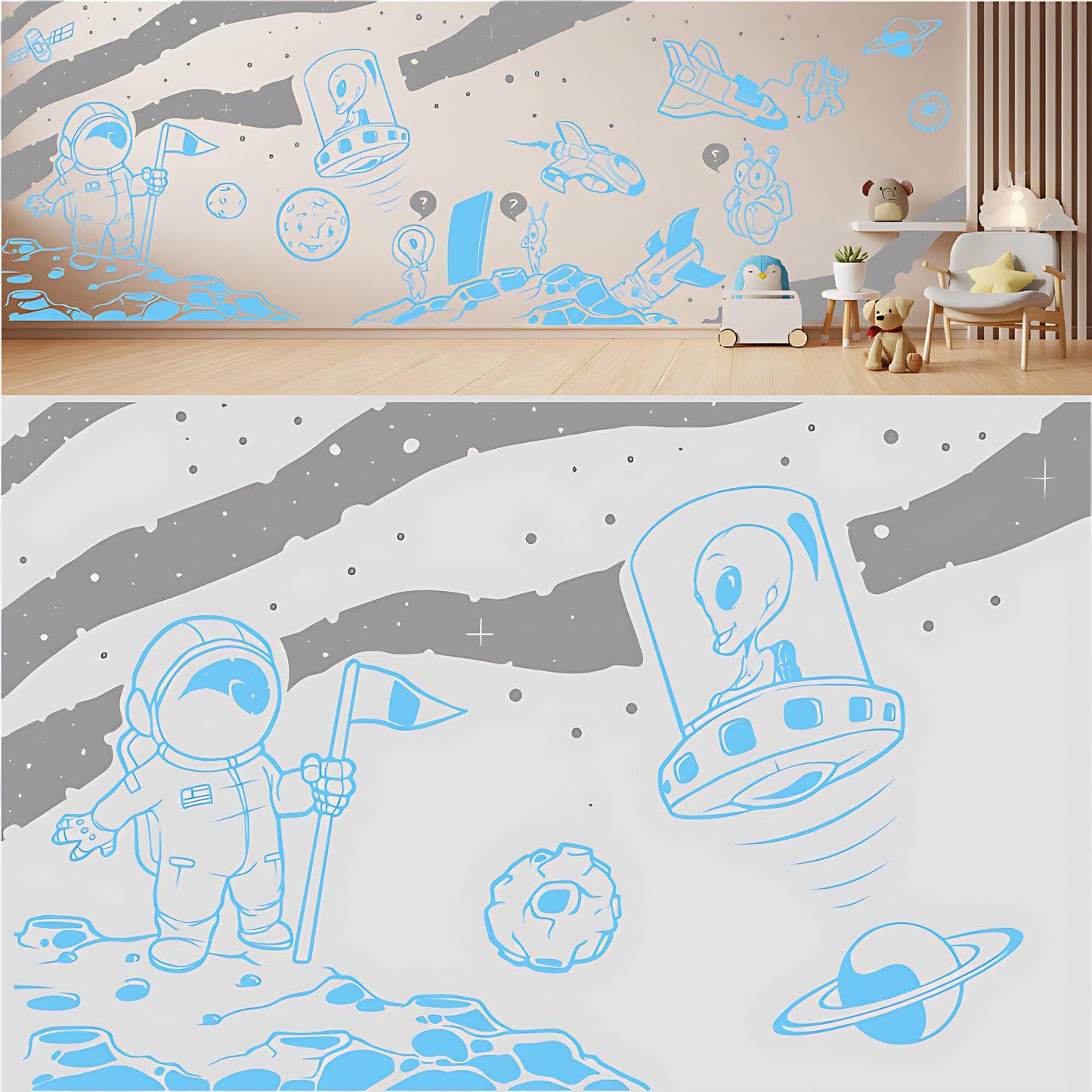 In Outer Space Complete Wall Mural – Kids Bedroom Vinyl Sticker Set