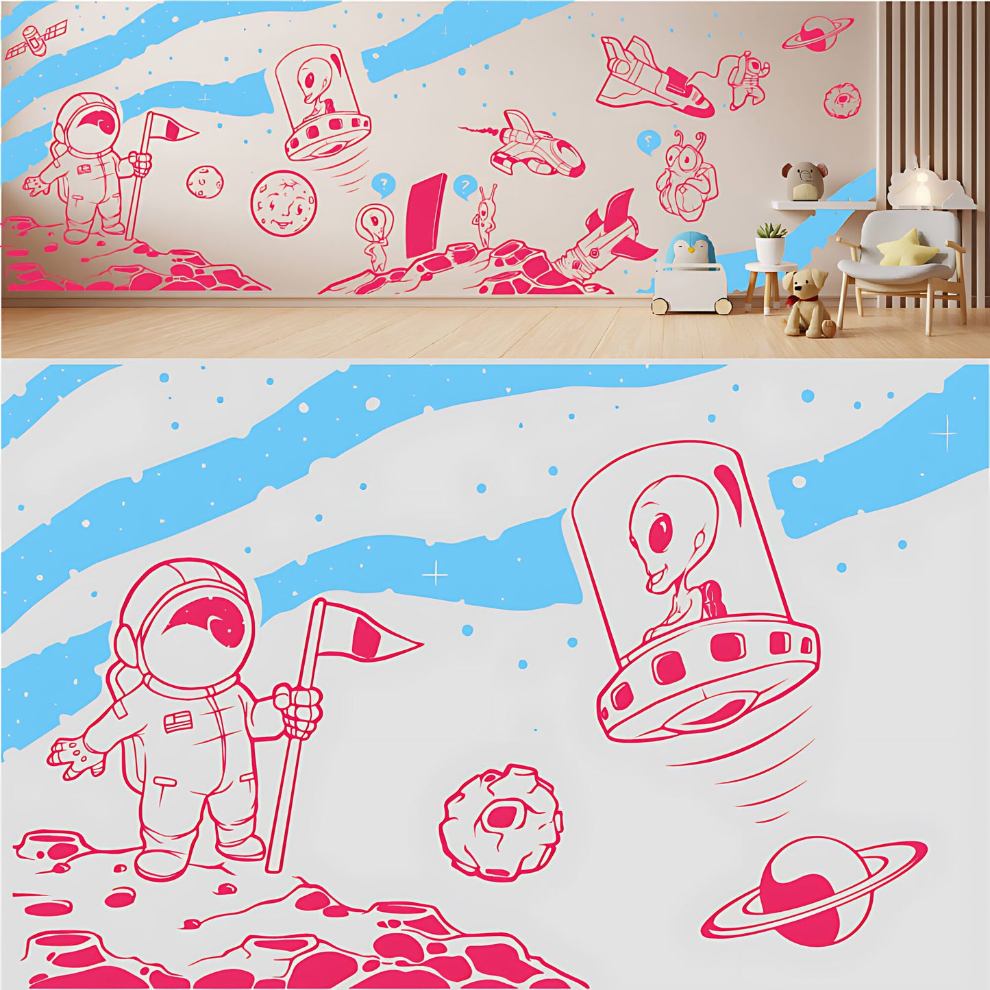 In Outer Space Complete Wall Mural – Kids Bedroom Vinyl Sticker Set