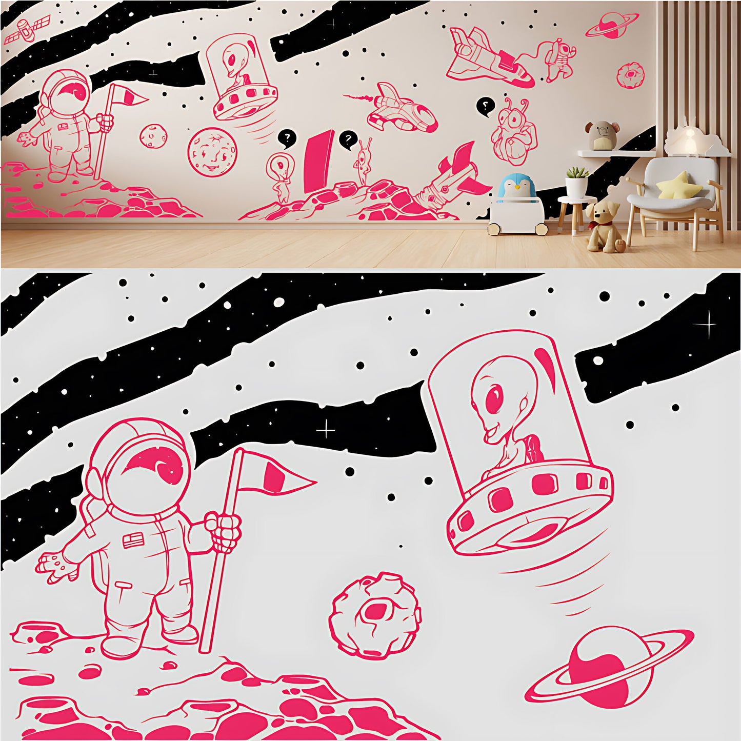 In Outer Space Complete Wall Mural – Kids Bedroom Vinyl Sticker Set