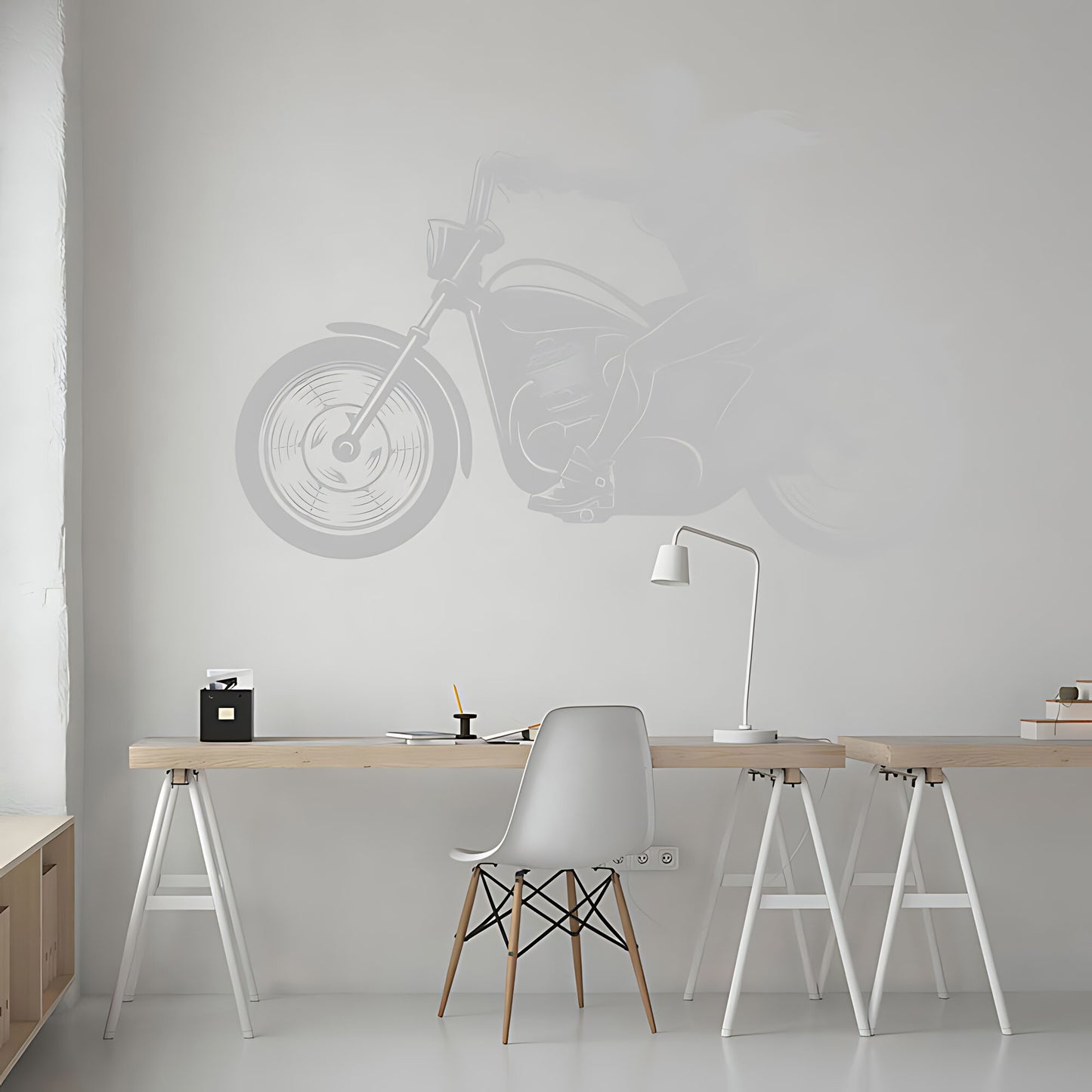Female Motorbike Rider Wall Sticker – Woman on Classic Motorcycle Decal