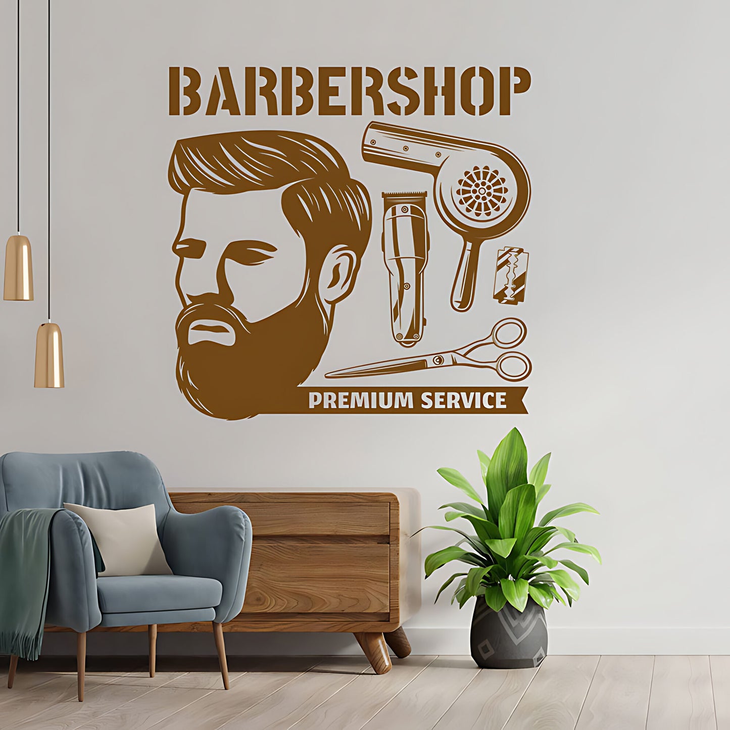 Custom Barbershop Wall Decal – Skull Bowler Hat & Straight Razors