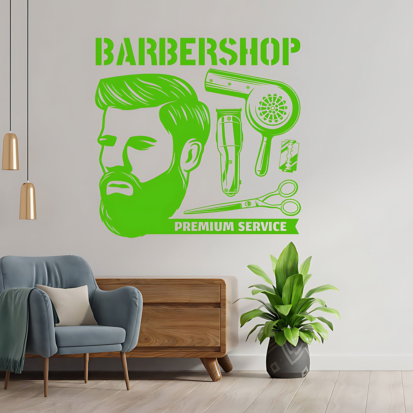 Custom Barbershop Wall Decal – Skull Bowler Hat & Straight Razors