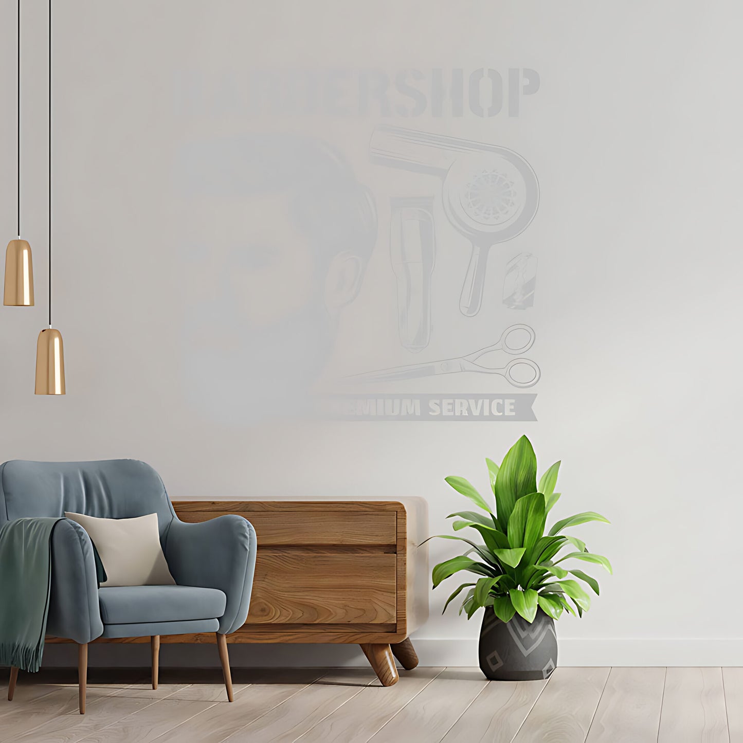 Custom Barbershop Wall Decal – Skull Bowler Hat & Straight Razors