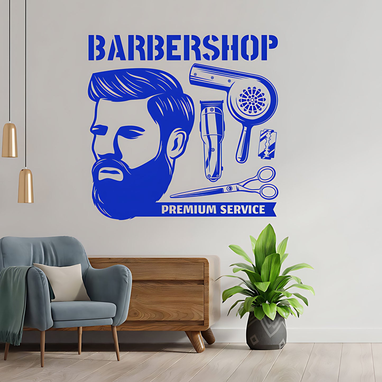 Custom Barbershop Wall Decal – Skull Bowler Hat & Straight Razors