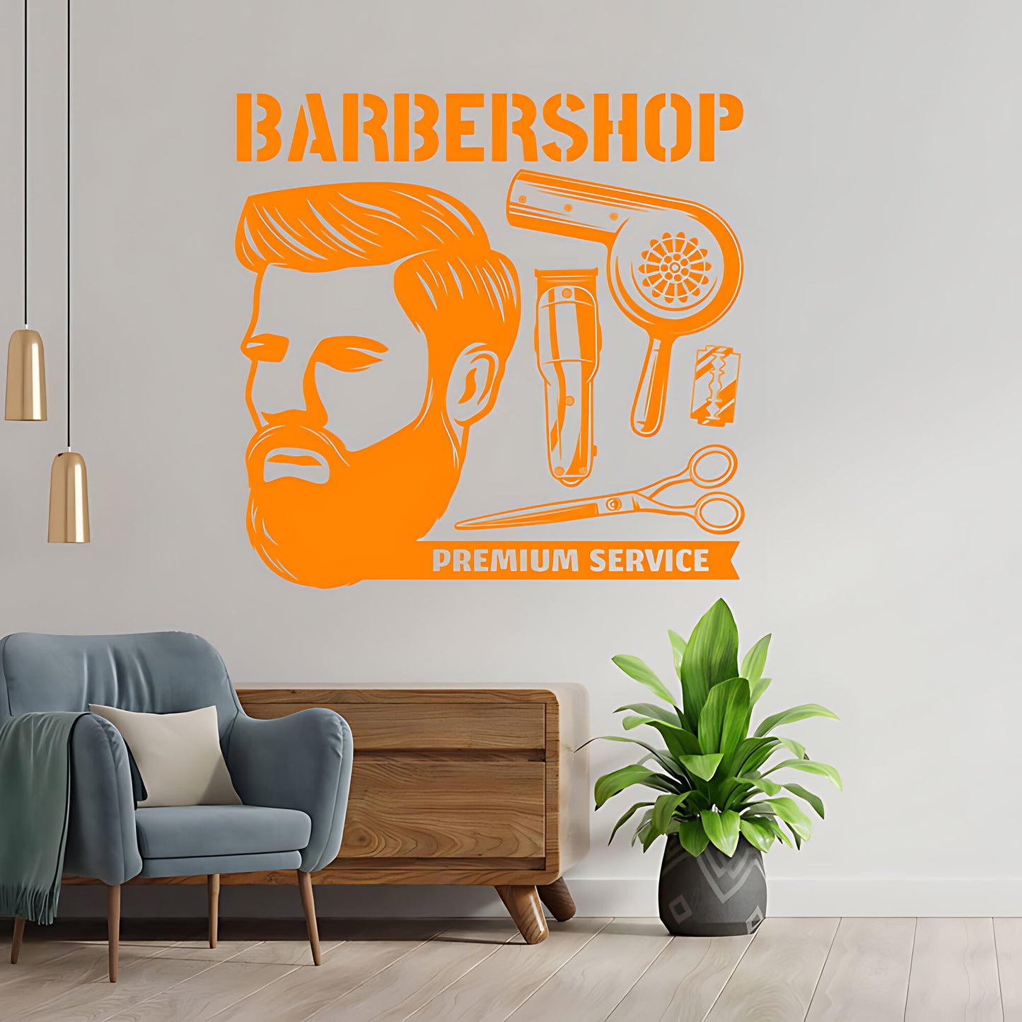 Custom Barbershop Wall Decal – Skull Bowler Hat & Straight Razors