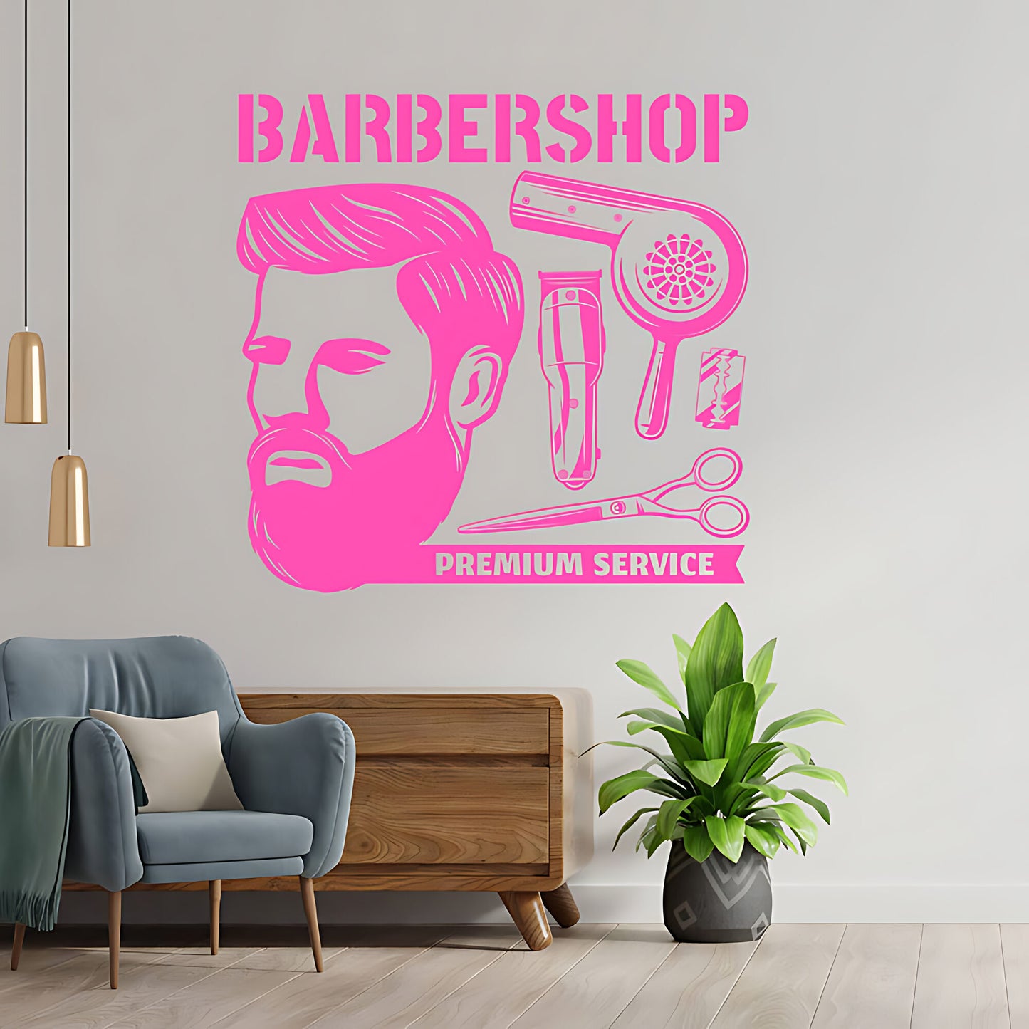 Custom Barbershop Wall Decal – Skull Bowler Hat & Straight Razors