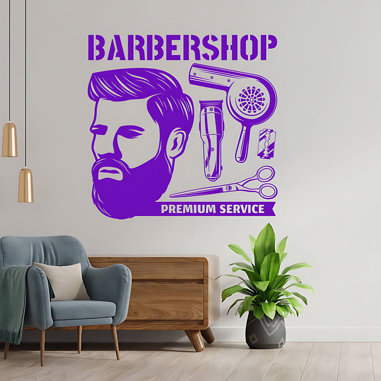 Custom Barbershop Wall Decal – Skull Bowler Hat & Straight Razors