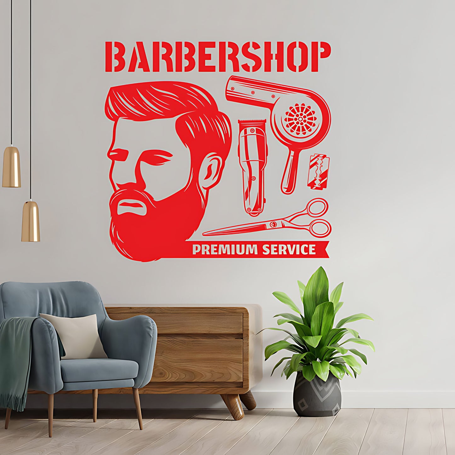 Custom Barbershop Wall Decal – Skull Bowler Hat & Straight Razors