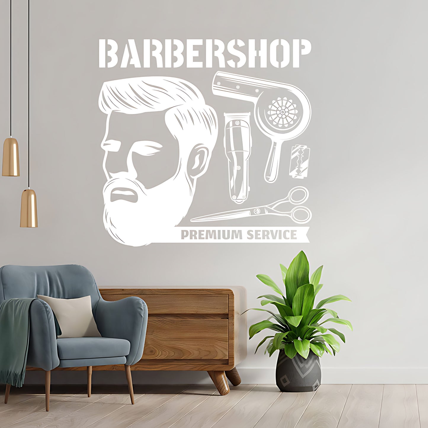 Custom Barbershop Wall Decal – Skull Bowler Hat & Straight Razors