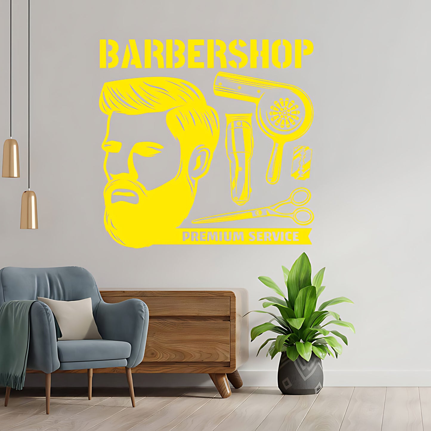 Custom Barbershop Wall Decal – Skull Bowler Hat & Straight Razors