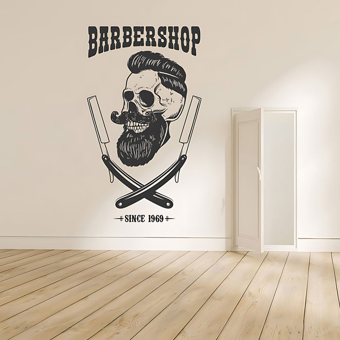 Barbershop Premium Service Wall Sticker – Bearded Man with Tools