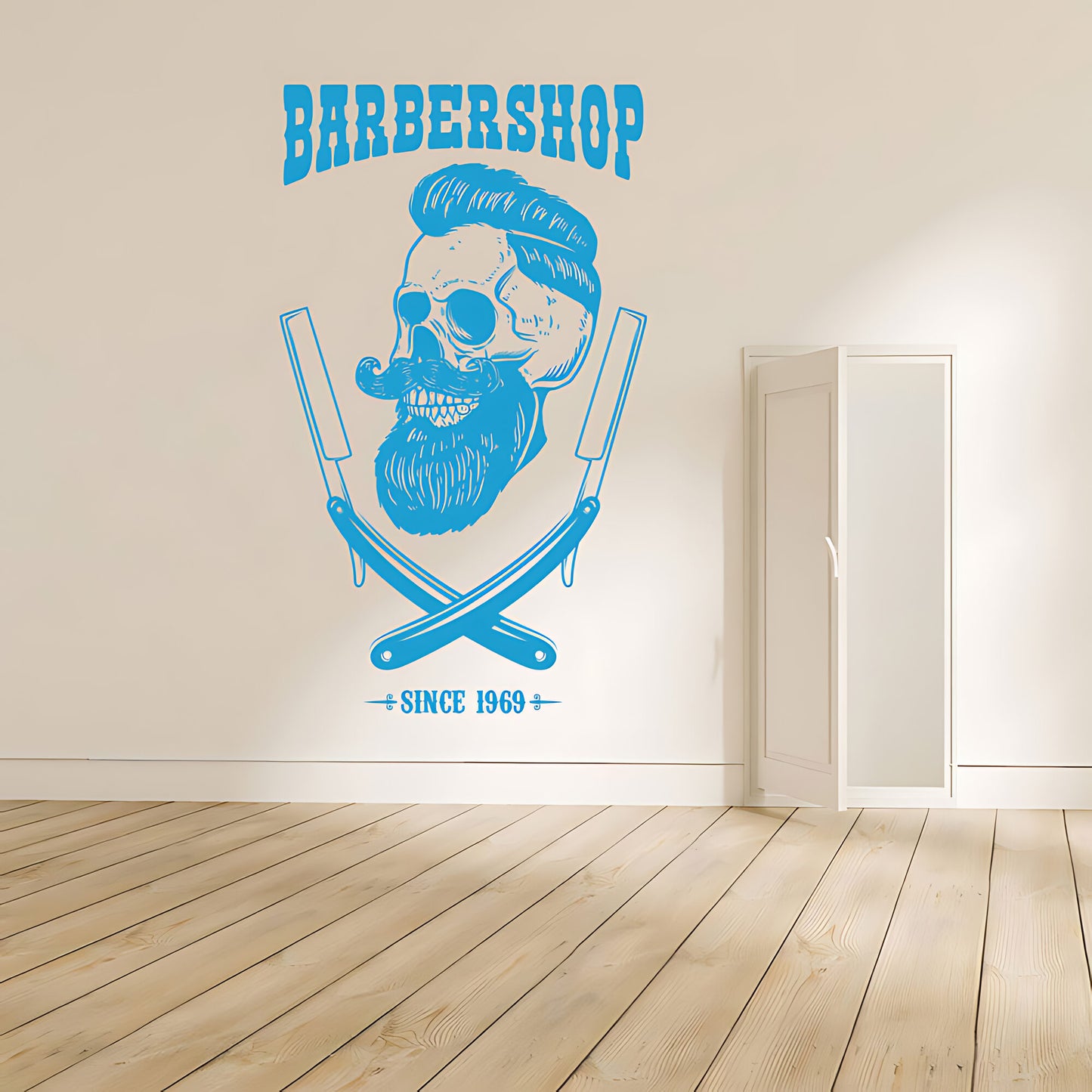 Barbershop Premium Service Wall Sticker – Bearded Man with Tools