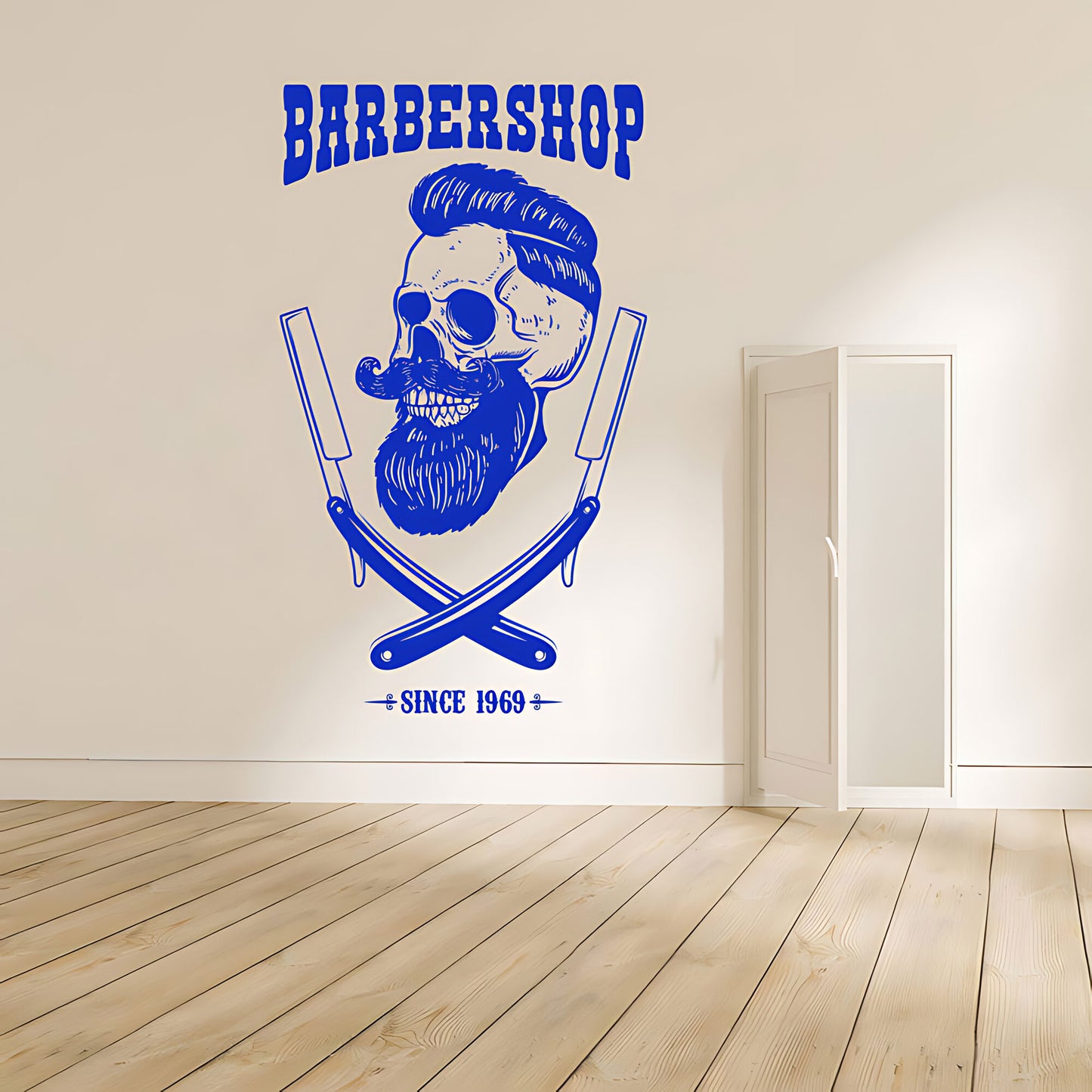 Barbershop Premium Service Wall Sticker – Bearded Man with Tools