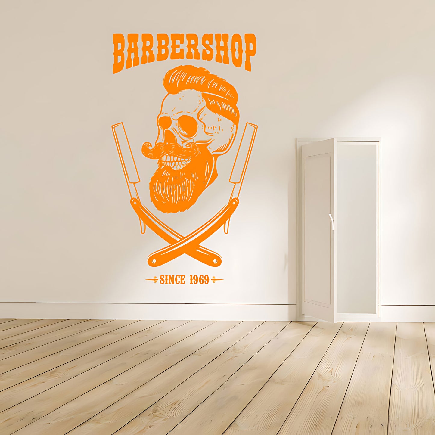 Barbershop Premium Service Wall Sticker – Bearded Man with Tools