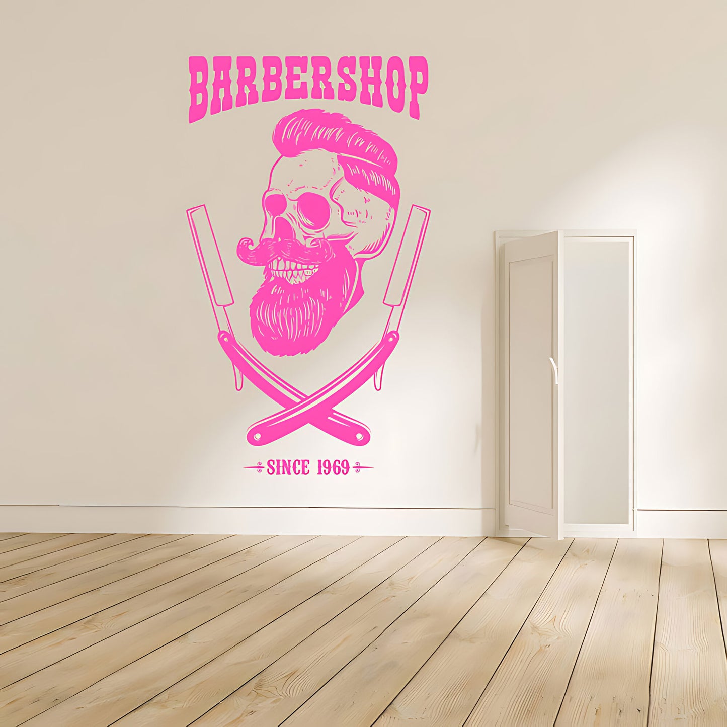 Barbershop Premium Service Wall Sticker – Bearded Man with Tools
