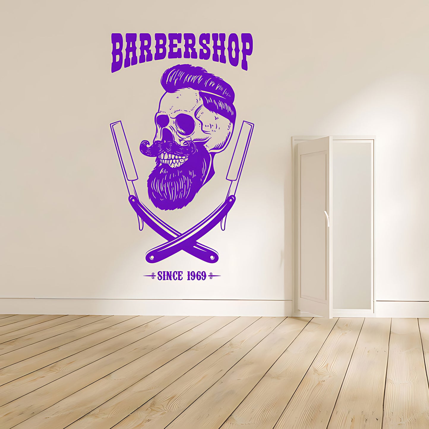 Barbershop Premium Service Wall Sticker – Bearded Man with Tools
