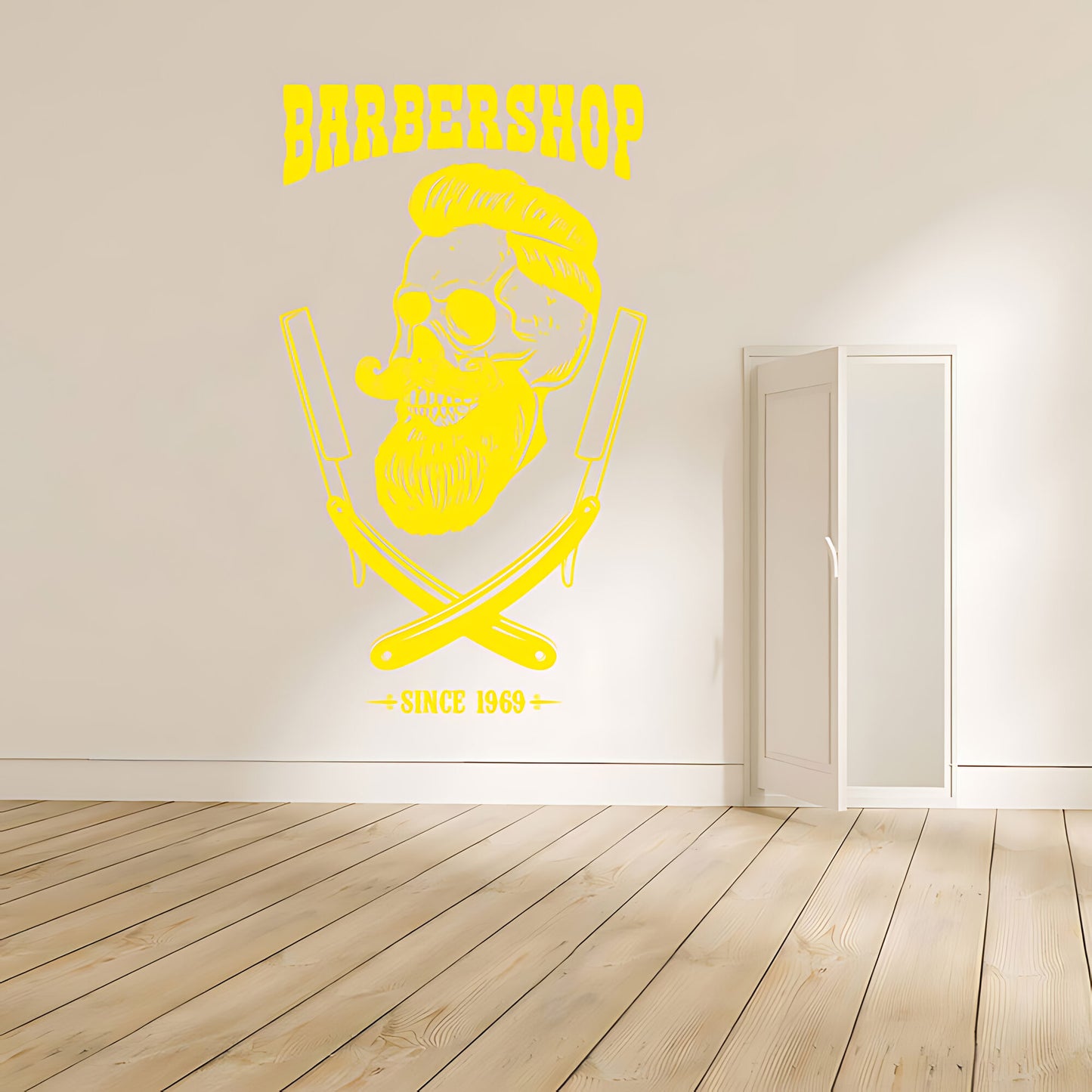 Barbershop Premium Service Wall Sticker – Bearded Man with Tools