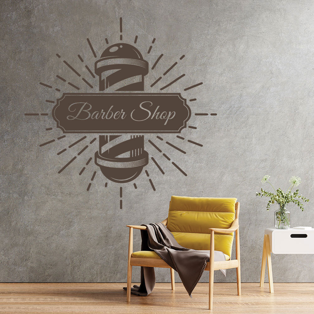 Personalised Barbershop Wall Sticker – Est. Year Barber Chair Design