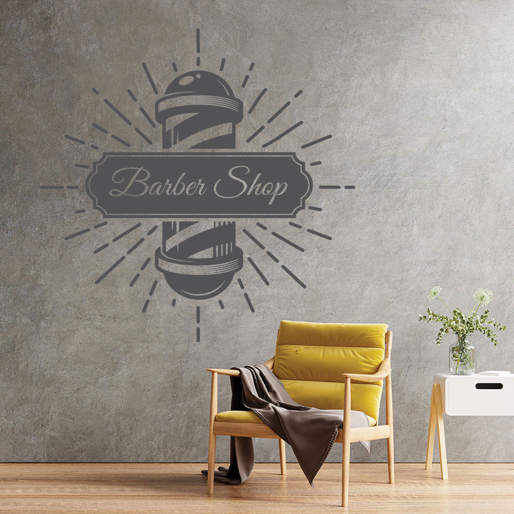 Personalised Barbershop Wall Sticker – Est. Year Barber Chair Design