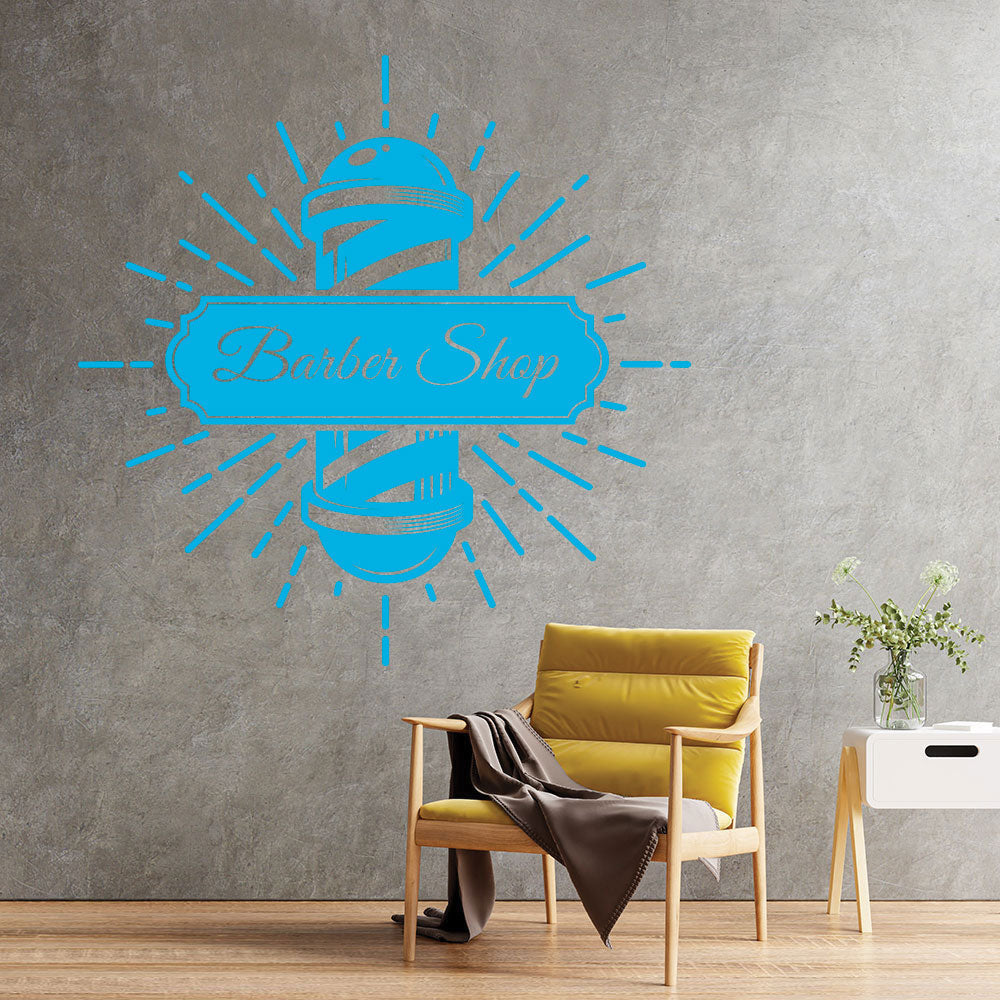 Personalised Barbershop Wall Sticker – Est. Year Barber Chair Design