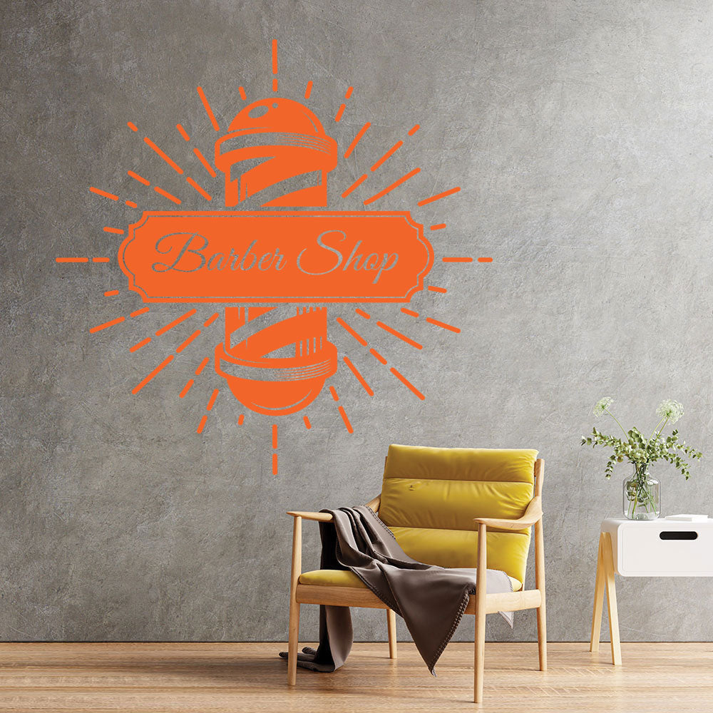 Personalised Barbershop Wall Sticker – Est. Year Barber Chair Design