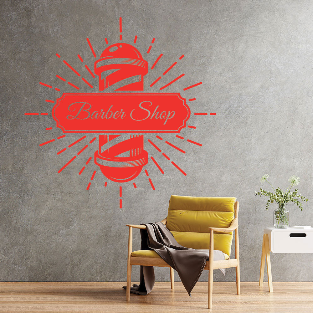 Personalised Barbershop Wall Sticker – Est. Year Barber Chair Design
