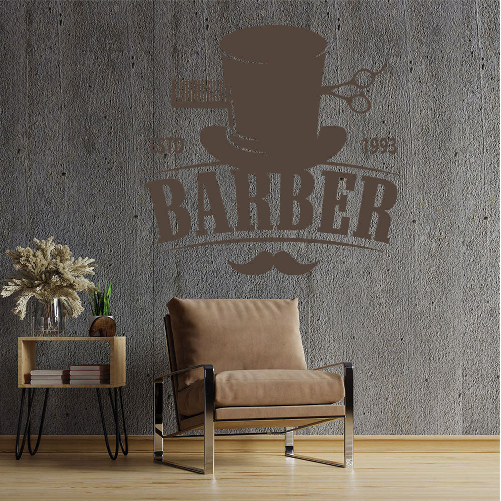 Bespoke Barber Wall Art – Est. Year Top Hat Moustache & Scissors
