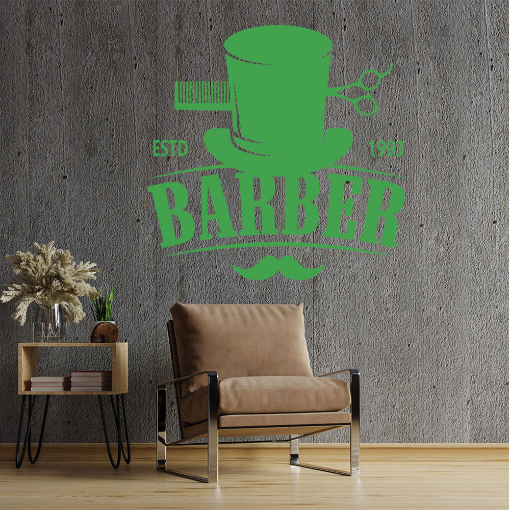 Bespoke Barber Wall Art – Est. Year Top Hat Moustache & Scissors