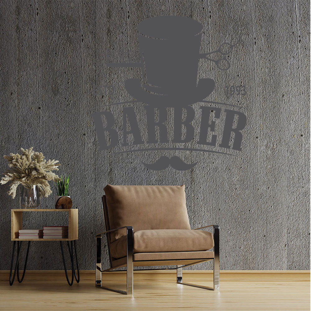 Bespoke Barber Wall Art – Est. Year Top Hat Moustache & Scissors