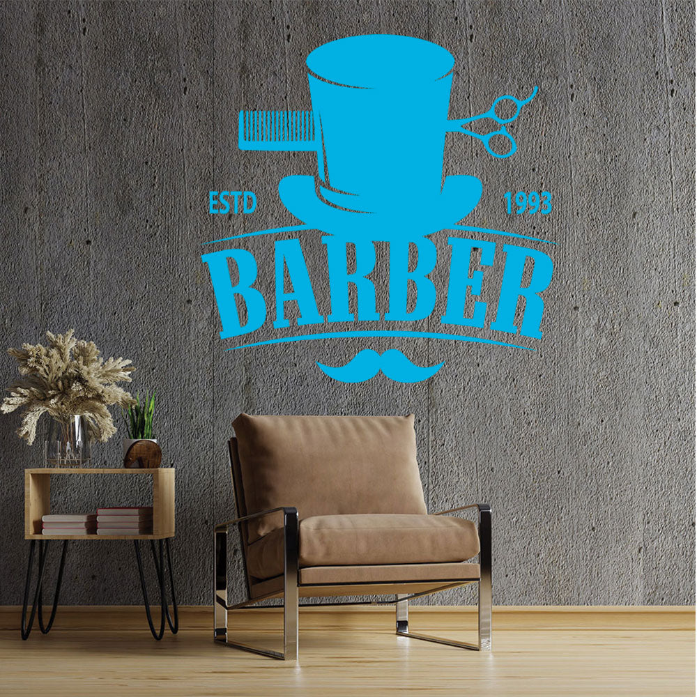 Bespoke Barber Wall Art – Est. Year Top Hat Moustache & Scissors