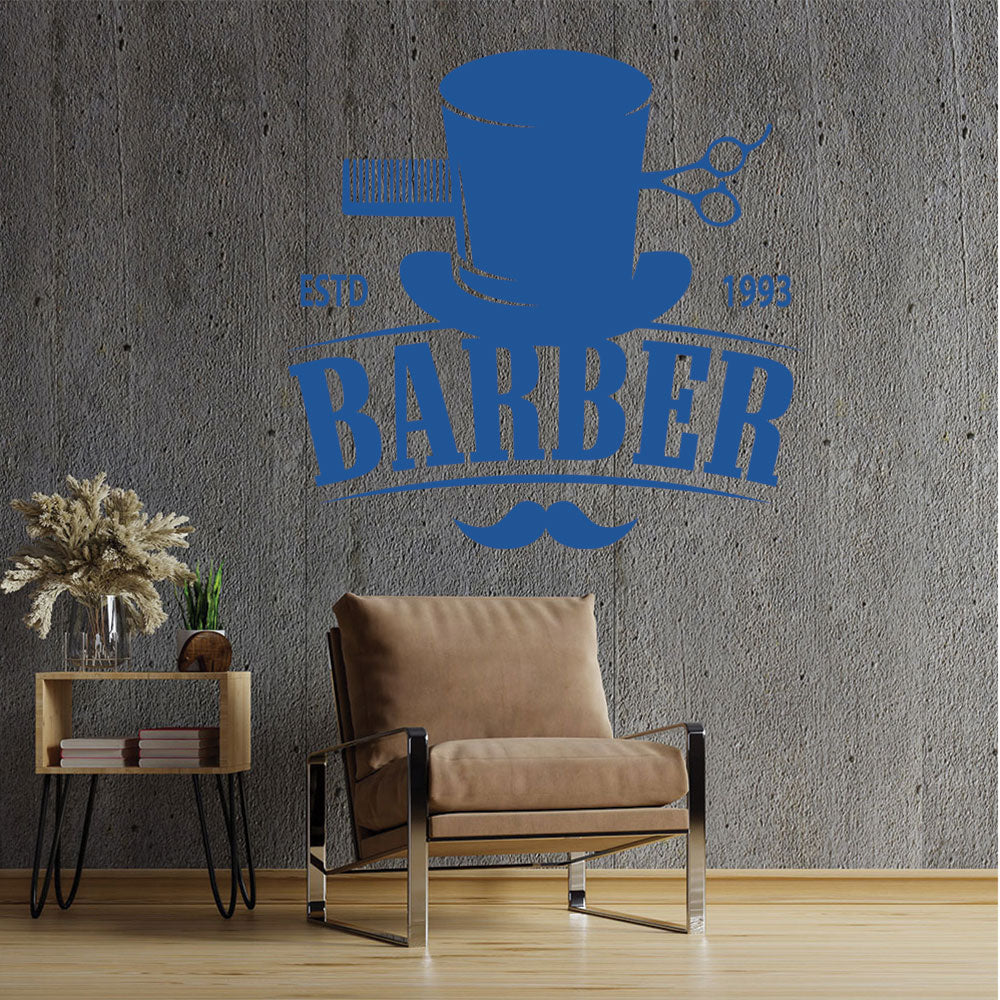 Bespoke Barber Wall Art – Est. Year Top Hat Moustache & Scissors