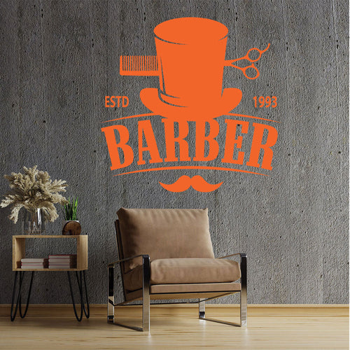 Bespoke Barber Wall Art – Est. Year Top Hat Moustache & Scissors