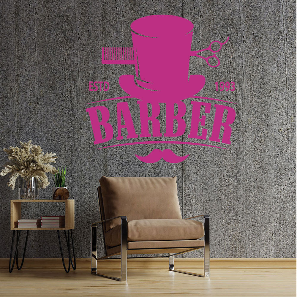Bespoke Barber Wall Art – Est. Year Top Hat Moustache & Scissors